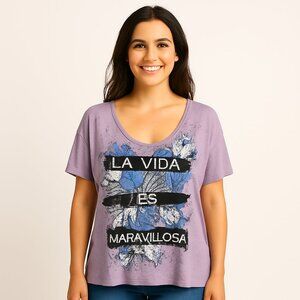 Style & Co. lavender 'Lavida es Maravillosa' short sleeve top Size 3X